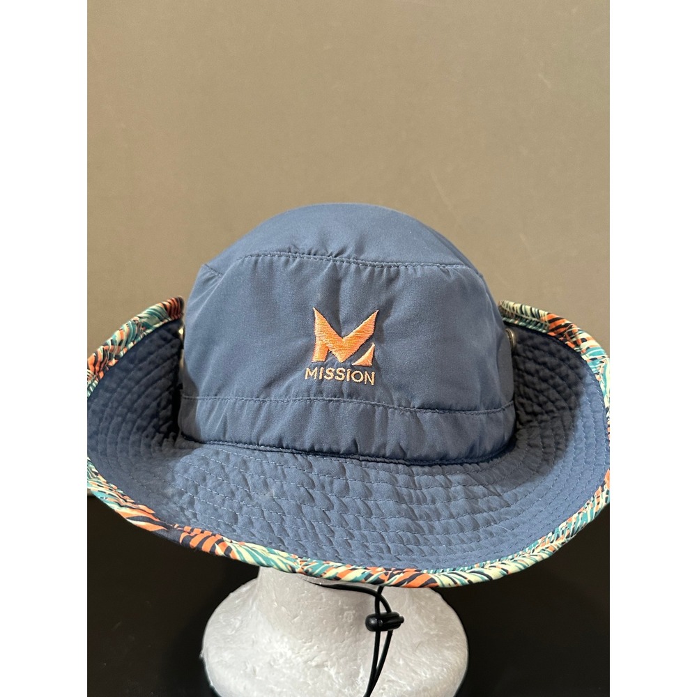 Mission Cooling Boonie Hat Blue Tropical Palm Print Adjustable Sun Bucket Hat